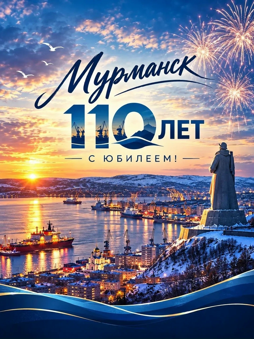 Председатель Ассоциации «Совет муниципальных образований Мурманской области» Александр Самарин и другие главы муниципалитетов региона поздравили город-герой Мурманск с юбилеем. — основное изображение новости